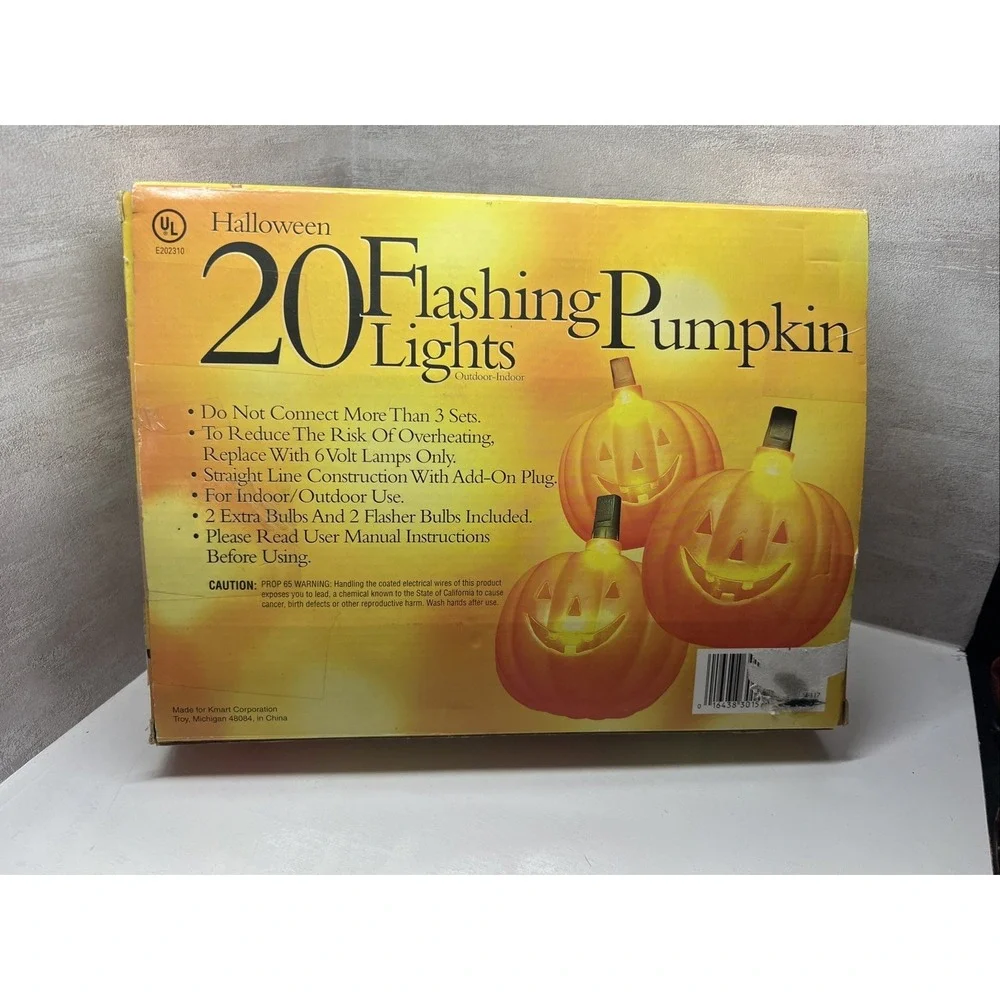 HALLOWEEN 20 Flashing Plastic PUMPKINS Jack O Lantern Electric String Lights Set